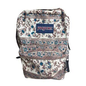 Vintage JanSport Brown Green Backpack: Floral Print. 2 Zippers. 16'x11.5'x5.5'
